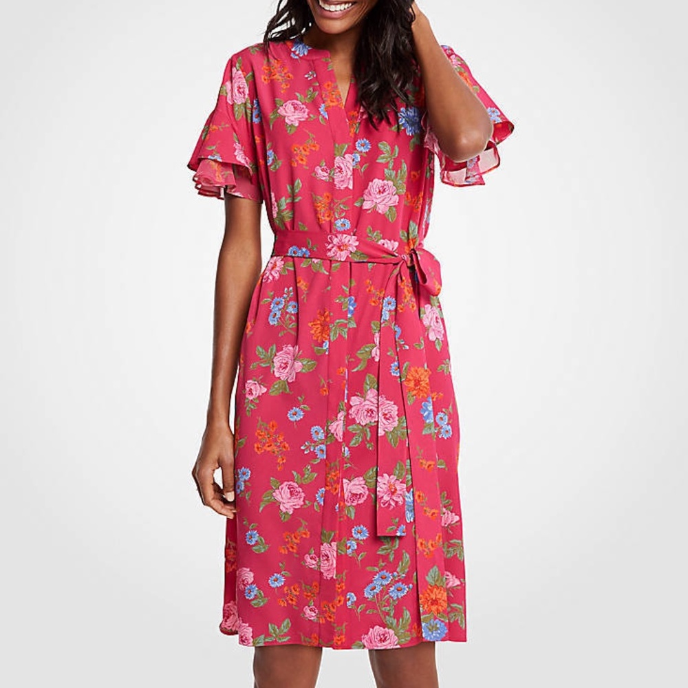 Ann Taylor Short Flutter Sleeve Dress Floral Print